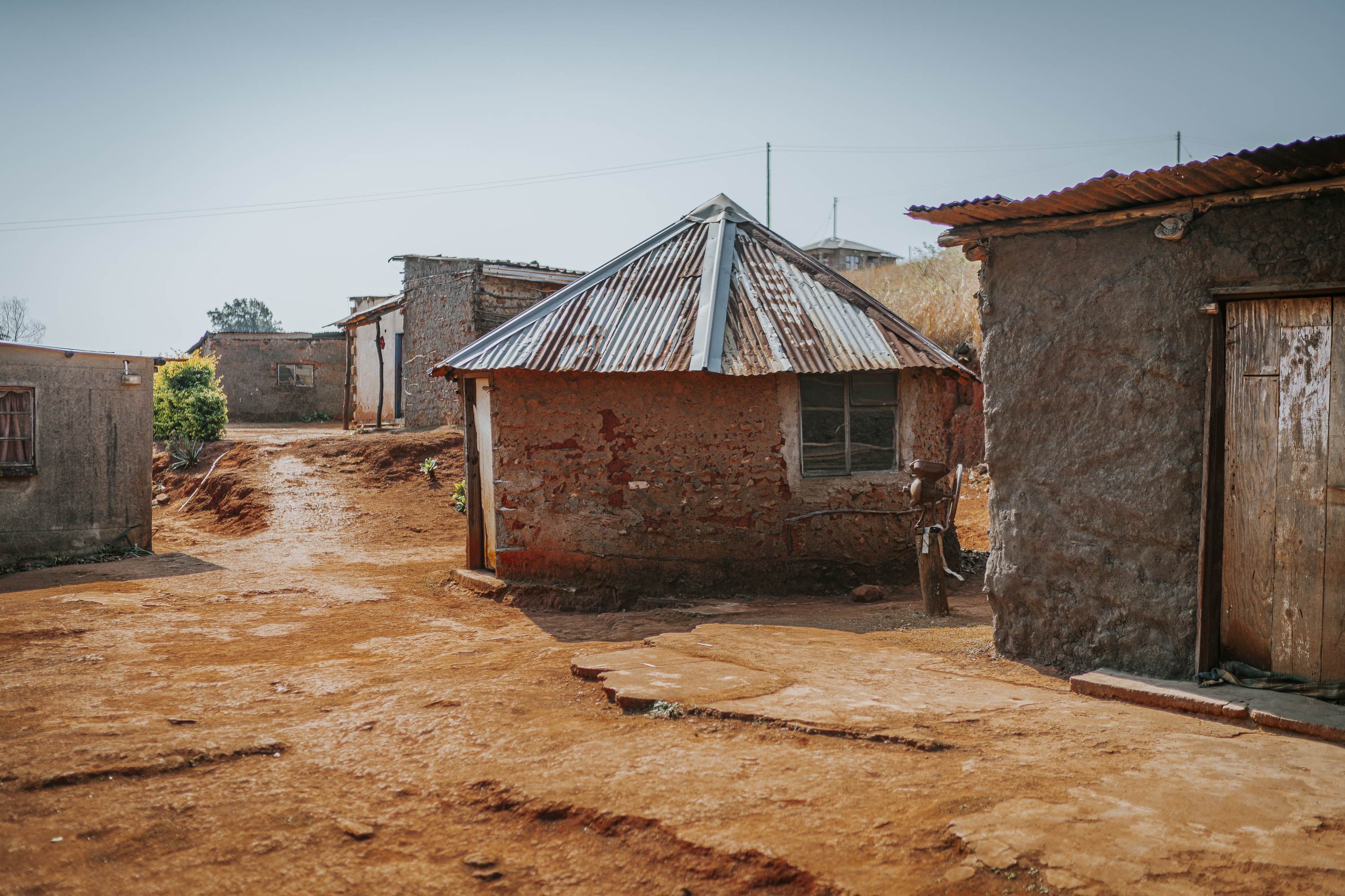 Red clay village street in Eswatini